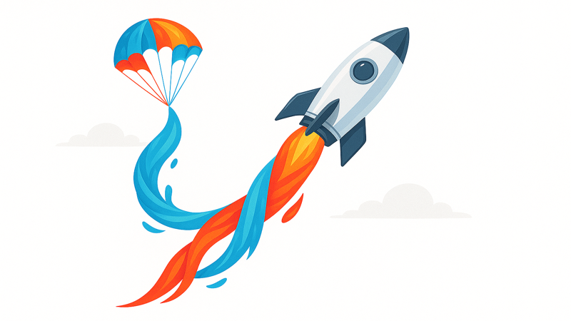 Rocket with blue water and red fire exhaust
